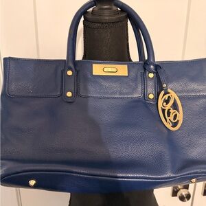 Onna Ehrlich Navy Blue Leather Tote